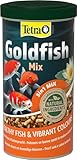 Tetra Pond Goldfish 3in1 Mix - Fischfutter-Mischung aus Flocken, Sticks und Gammarus für alle Goldfische und Kaltwasserfische im Teich, 1 L Dose