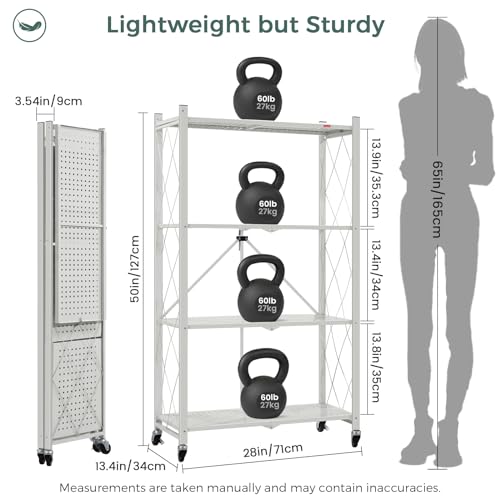 Image of DEANIC 4 Tier Foldable Storage Shelves with Wheels, Large Capacity Shelving Unit, Freestanding Metal Wire Shelf Rack, No Assembly Organizer Rack for Garage Kitchen, Basement, Pantry(Grey)