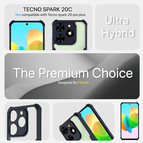 Image of Pikkme Tecno Spark 20C Back Cover | Crystal Clear Transparent Back | Ultra Hyrbid | Full Camera Protection | Raised Edge | Bumper Back Case (Blue)