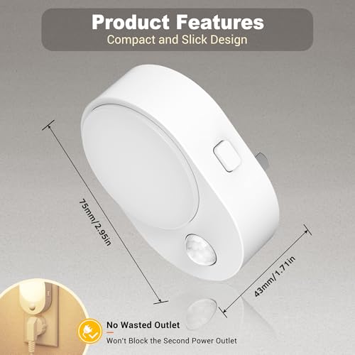 Image of JandCase Motion Sensor Night Light, 4 Pack Motion Activated Sensor Night Lights Plug into Wall, 3000K Warm White, Dimmable Nightlight with Dusk to Dawn Sensor, for Kids Bathroom Hallway Bedroom