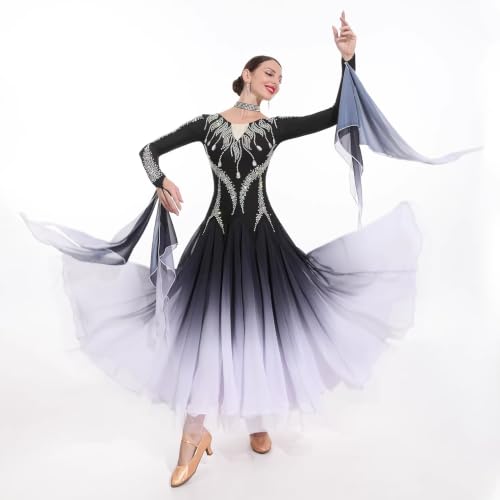 JRUIA Exquisitos Vestidos para Competiciones De Baile De Salón Estilo Estándar Vestido De Mujer para Vals Y Foxtrot Ropa Profesional para Baile De Flamenco Y Tango con Pedrería,Blanca,3XL
