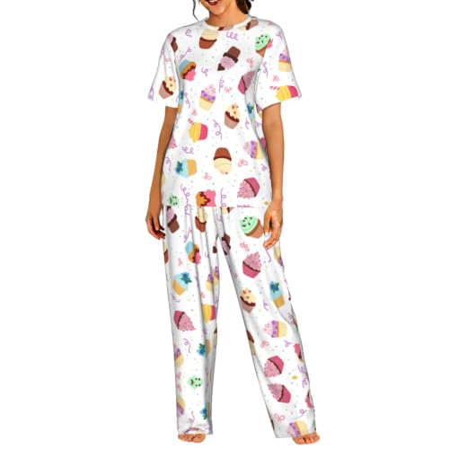 Ensemble de pyjama 2 pièces pour femme avec haut à manches courtes imprimé Cupcakes taille S à 3XL