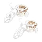 ERINGOGO 2個迷你自転車編織花籃 ナチュラル素材のフラワーホルダー シンプ