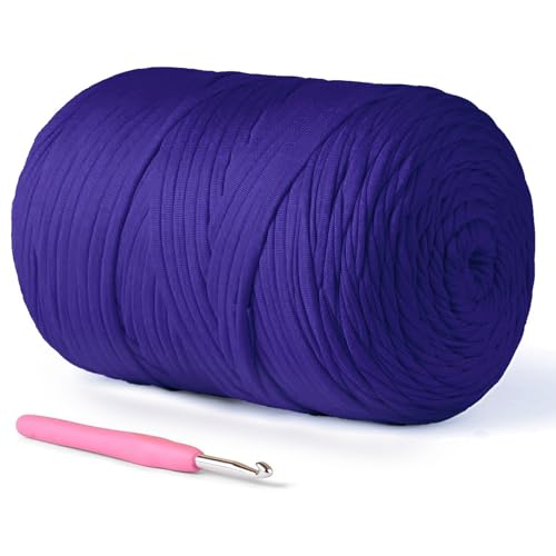 Image of (800g /228yds) T Shirt Yarn, Soft Tshirt Crochet Yarn for Crafts and DIY Knitting Crocheting Cloth /Bag /Basket /Coaster, 100% Polyeste Elastic Fabric Chunky Thick Yarns for Crocheting (Lilac)