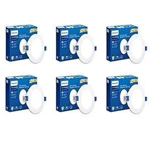 Philips Astra Glow 10-watt Round LED Downlighter | Recessed LED Downlight for False Ceiling | LED Ceiling Light for Home and Hall | Cut Out: 4 inch, Cool Day Light, Pack of 6