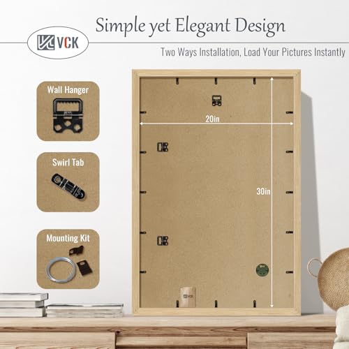 Image of VCK 20x30 Poster Frame Solid Wood Natural 3 Pack Picture Frames 20 x 30 Inches with Wall Mounting Hanging