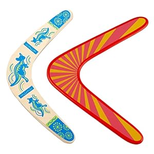 JIUAI Handgefertigter Boomerang 2er-Pack, australischer Stil, Holzboomerang, V-förmiger Rücklauf-Boomerang für Kinder ab 10 Jahren (blau und orange)
