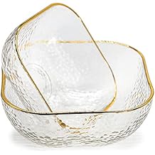 TOSSOW Square Glass Mixing Bowl Set of 2, Serving Bowls All Purpose Transparent Salad Bowls, for Fruit, Snacks, Sauces, Popcorn and More