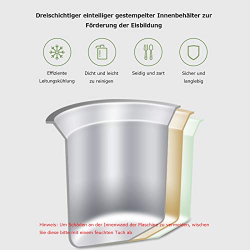 MNCYGJ Softeismaschine Für Zuhause Automatisch EIS Maschine, Eismaschine Mit Kompressor 500ML Kinder Kleiner Mini Sorbetmaschine, Frozen Yogurt Maschine,Grün – Bild 8