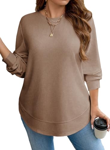 Eytino Womens Plus Size Tops Waffle Knit Casual...