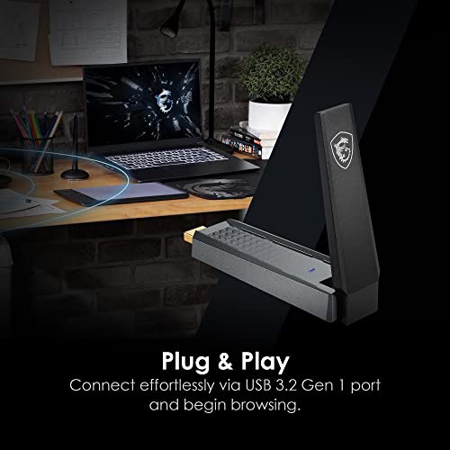MSI AX1800 WiFi 6 Dual-Band USB Adapter - WLAN up to 1800 Mbps (5GHz, 2.4GHz Wireless), USB 3.2 Gen 1 Type-A, MU-MIMO, Adjustable Antenna, Beamforming, WPA3 - Wired Bracket Included - image 4