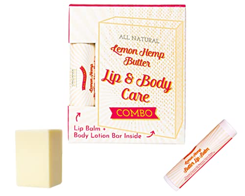 Ma’na Organix- Lemon Hemp Butter Lotion Bar for Lips, Hand & Body, Prevent Extra Dry Lips & Skin, Composed of High Nutritious, Organic, and Cruelty-Free Ingredients (1 Butter Bar + 1 Lip Balm)