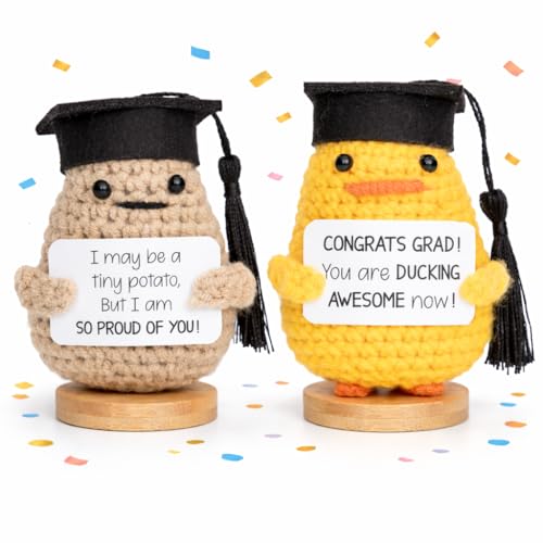 2026 Graduation Gifts 2 Pcs Emotional Support Duck and Potato with Wooden Stands, Cute Crochet...