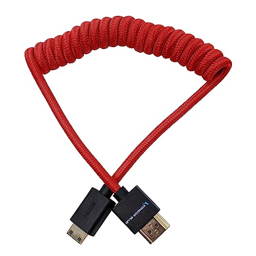 KONDOR BLUE Coiled Mini HDMI to Full HDMI, 12-24-Inch, Cardinal Red