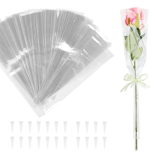 Healeved 100Pcs Sacs D'Emballage Pour Fleurs Transparent 36X12X0.12 Pouces Réutilisables Imperméables Pour Bouquet Cadeau Anniversaire Mariage Loisirs...