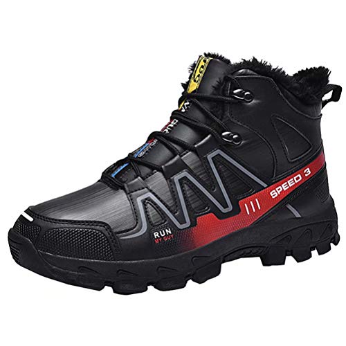 Hombre Botas De Nieve Senderismo Impermeables Deportes Zapatos Fur Forro Aire Libre Invierno Boots Negro Rojo 43