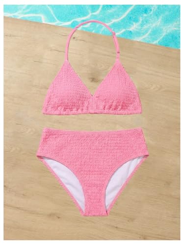 Image of RoseSeek Girl's Tie Dye Smocked 2 Piece Swimwear Sets Backless Cute Bikini