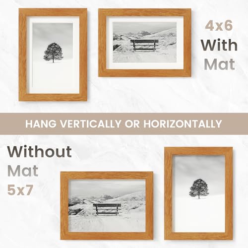 Image of 5x7 Picture Frame, USA-Sourced Natural Teak Wood Photo Collage Frame with HD Tempered Glass, Modern Simple 5 x 7 Wooden Frame Matted to 4x6, Gallery Wall Frames for Art, Wall or Tabletop Display