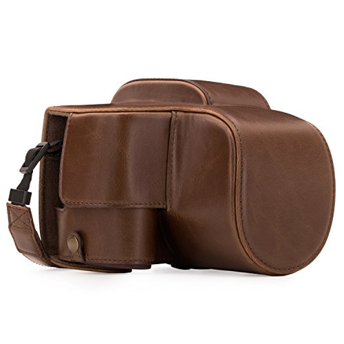 MegaGear Étui Cuir Protection Panasonic Lumix DC-FZ80 FZ82 - Accès Batterie Bandoulière