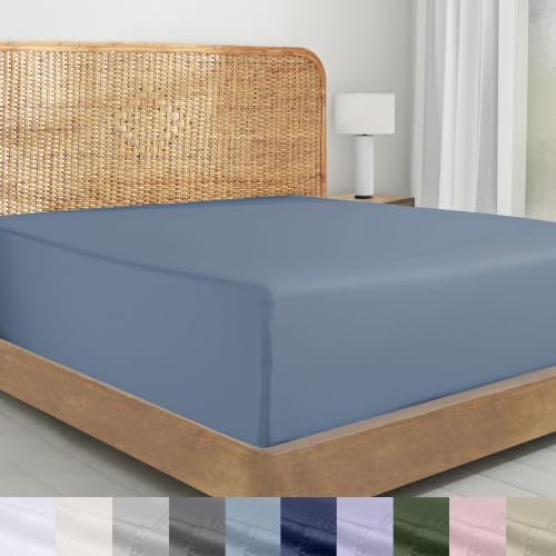 Image of California Design Den 100% Organic Cotton Cali King Fitted Sheet, Blue