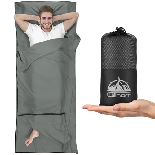 WILLNORN Saco Sabana de Dormir Ultraligero con Cremallera Bidireccional - Saco Sabana de Viaje, 220x95 cm - Ideal para Camping, Hostales, Hoteles y Viajes de Verano