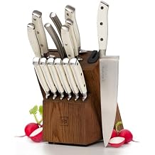 White Knife Set with Block 14-Piece Forged Stainless Steel Knives with Triple Rivet Handles, Heavy-Duty Kitchen Shears, and Self-Sharpening Knife Block Durable White Kitchen Accessories