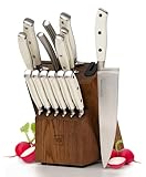 White Knife Set with Block and Sharpener Tool, 14 Piece Knife Block Set with Knives, Stainless Steel Knives Set - Includes Heavy Duty Butcher Shears - White Knife Set, Modern Butcher Block Knife Sets