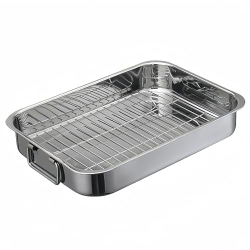 Roasting Pan Stainless steel Roasting pan Turkey Roasting pan with grill Rectangular grill suitable...