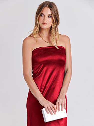 Image of ANRABESS Women Wedding Guest Maxi Dress Strapless Satin Tube Bodycon Backless Cocktail Formal Dresses 2025 Fall