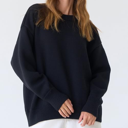 Image of Chunky Oversized Sweaters for Women 2025 - Crew Neck Long Sleeve Knit Pullover, Basic Fall and Winter Sweater