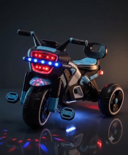 Image of SRECAP Kids Pedal Tricycle with Push Handle | Toddler Trike with Headlight, Music, EVA Wheels & Curved Seat with Backrest | 15 Months-3 Years (Blue)