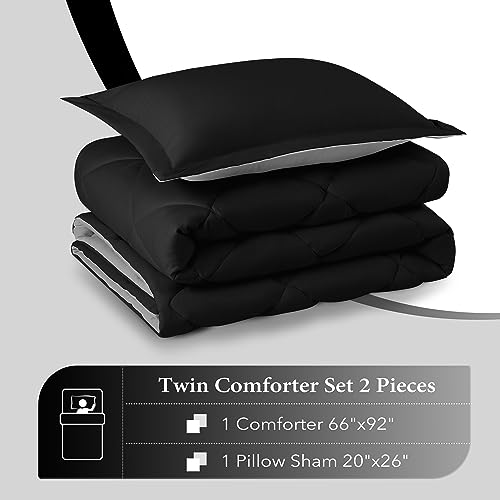 downluxe Twin Comforter Set - Black and Grey Twin Comforter, Soft Bedding Sets for All Seasons -2 Pieces - 1 Comforter (66"x92") and 1 Pillow Sham(20"x26")