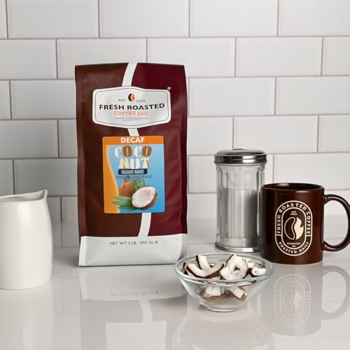 Image of Fresh Roasted Coffee, Decaf Coconut Flavored Drip Ground Coffee, Medium Roast, Kosher, 2 lb (32 oz)