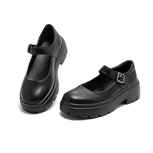 Ruiatoo Women's Mary Janes Shoes for Women Platform Low Heel Chunky Pumps Round Toe Oxford Dress Shoes Black 41