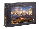 Ulmer Puzzleschmiede - Puzzle USA « Grand Teton National Park » - Puzzle Classique de 1000 pièces au Motif célèbre USA - Les Anciens granges Moulton Devant Les Sommets des Montagnes de Teton