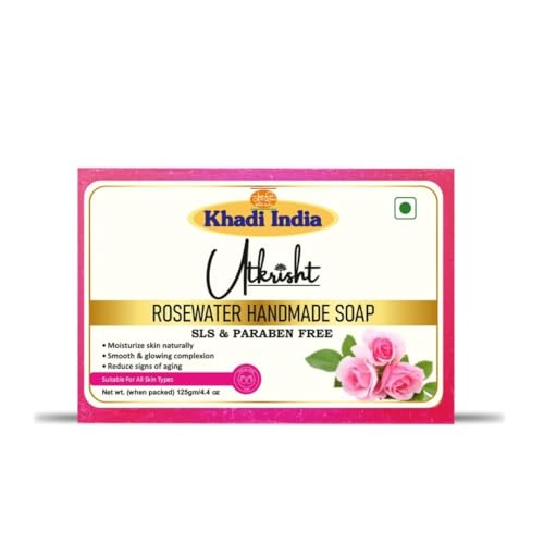 Image of Khadi Rosewater Handmade Soap Bathing Bar 125g | Natural & Herbal | Hydrates & Nourishes Skin | Soothes Sensitive & Irritated Skin | Softens, Refreshes & Rejuvenates | For All Skin Types