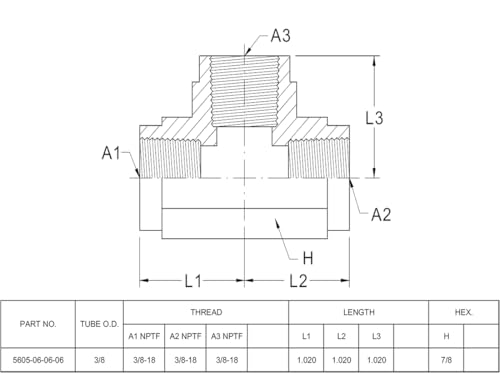 Image of 5605-06-06-06 Hydraulic Hose Adapter Fitting 3 /8 inchFemale(3 /8 inch-18NPTF) x 3 /8 inchFemale(3 /8 inch-18NPTF) x 3 /8 inchFemale(3 /8 inch-18NPTF) Street Tee SAE Pipe Joints Connector Carbon Steel