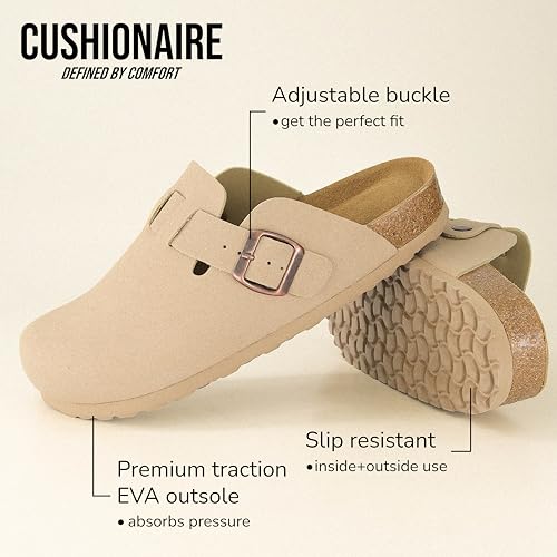 Image of CUSHIONAIRE Hana Womens Clogs | Comfortable Vegan Suede Clogs for Women | Slip On Potato Shoes with Cork Footbed & Arch Support | Memory Foam, Wide Widths Available