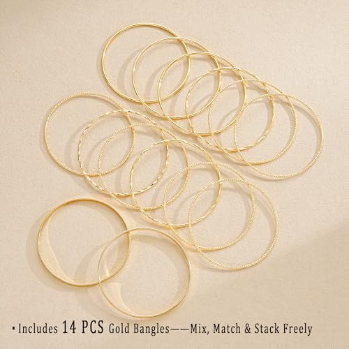 Image of IF ME Gold Bangle Bracelets for Women, Indian Bangles Stackable Set, Multi Layer Textured 18K Gold Plated Chunky Bracelets Boho Jewelrys Set