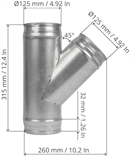 Image of 5'' Inch Duct Splitter to 45 Degree 5 inch Inch Branch for Exhaust Fan, Dryer Vent Hose - 3 Way Duct Hose Connector, Wye Shape, Ducting Adapter, 5x5x5 Splitter