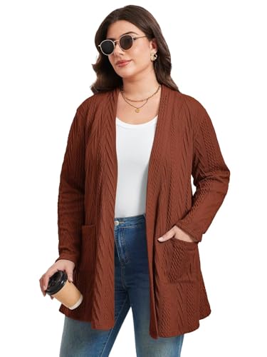 Image of BELAROI Womens Plus Size Cardigan Long Sleeves Fall Sweaters with Pockets Lightweight Jacket Open Front (1X-5X)