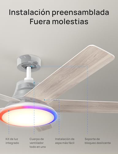 Miniatura 9 de Dreo Ventilador Techo Inteligente De 132 Cm Con Luz Led Regulable, 12 Velocidades, 3 Modos, Temporizador De 12h, Motor Dc Silencioso, Control Por Control Remoto App Alexa, Blanco Para Interiores