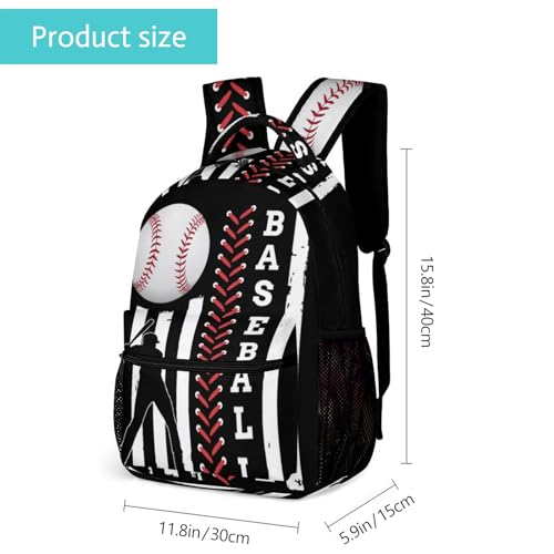 GNEW American Flag Baseball Backpack Boys Baseball School Backpack, Cool Kids Baseball Backpack for Boys, Black White Red Travel Laptop Backpack, Elementary Middle High School Bookbags, 16.5 Inch2