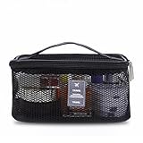 DALINEEYI Mesh Makeup Bag, Breathable Cosmetic Bags with Zipper, Travel Lightweight Make Up Organizer Mesh, Toiletry Bag with Handle for Women Girls Gift, Black