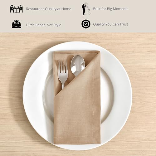 Image of FINGERCRAFT Table Napkins 18x18 Inches Set of 6 Cotton Linen Blend Fabric Dinner Cloth Napkins Washable and Reusable, Good Absorbency for Home, Parties, Hotels (New Beige)