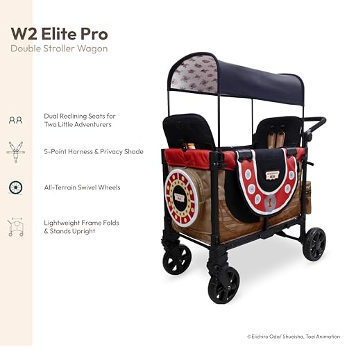 Image of WONDERFOLD W2 Elite Pro Limited Edition ONE PIECE Thousand Sunny Stroller Wagon 2 Seater - Collapsible Wagon Stroller with Seats w / 5-Point Harnesses, Easy Access Zipper Door, and Removable Sun Canopy
