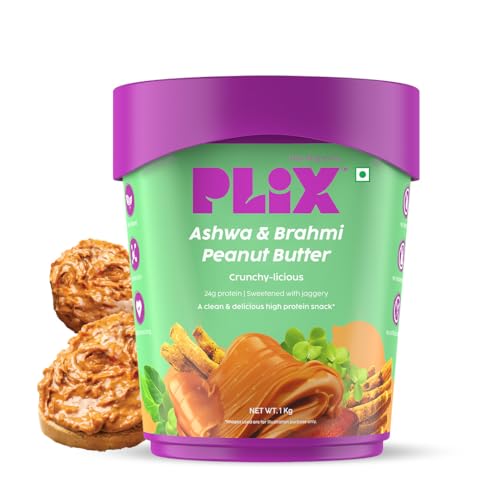 Image of PLIX - THE PLANT FIX Peanut Butter With Ashwagandha And Brahmi-1Kg|24G Protein |Sweetened With Jaggery |Healthy Snack| Plant-Based Ingredients|Gluten Free|No Added Preservatives