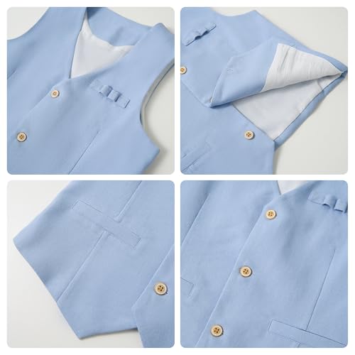 Image of LOLANTA Boys Linen Suit 4 Piece Summer Gentleman Outfit Kids Shorts Set