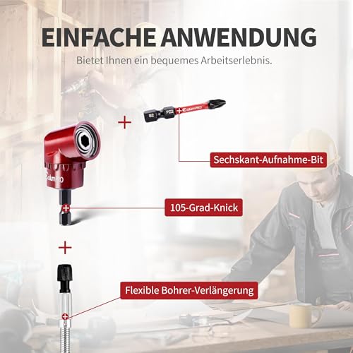 ColumPRO 2-tlg. Winkelschrauber Aufsatz & Biegsame Welle (300mm) – 105° Winkelgetriebe mit S2-Stahl Bitverlängerung – Magnetische Bohrer Verlängerung für Akkuschrauber & Enge Bereiche