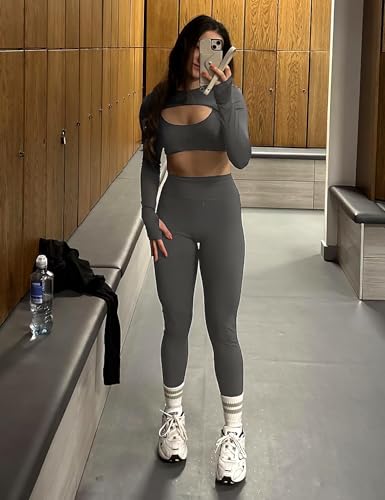 Image of YEOREO Women Crop Top Long Sleeve Bolero Open Front Workout Cropped Shirts Sports Shrug